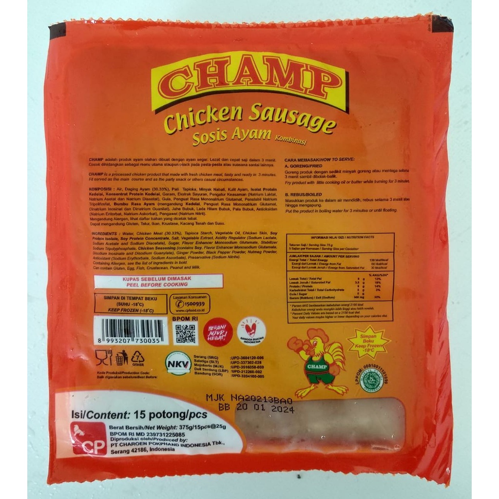 

Sosis Chicken Champ / Sosis Ayam 375gr