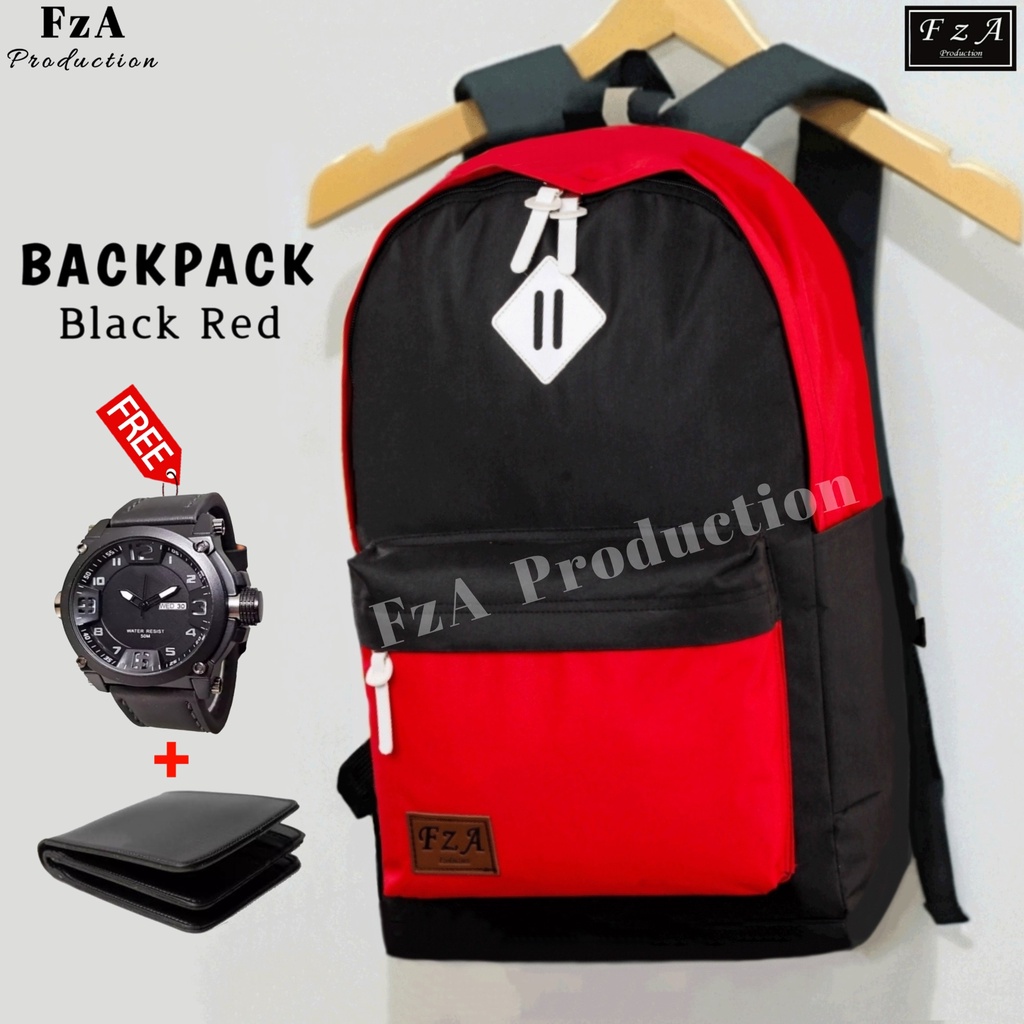 FzA Official - Tas Ransel Distro Original Casual pria Wanita / Tas Ransel Laptop / Backpack Sekolah Kuliah Distro Original Tas Punggung Laptop - Black Red