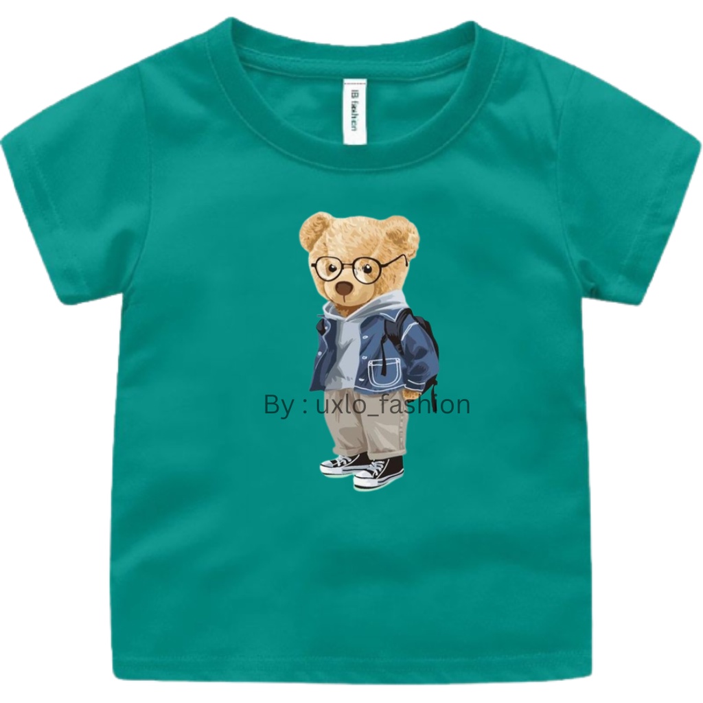 Baju kaos anak perempuan dan laki murah motif bear beruang kekinian sablon digital umur 2-9 tahun uxlo fashion