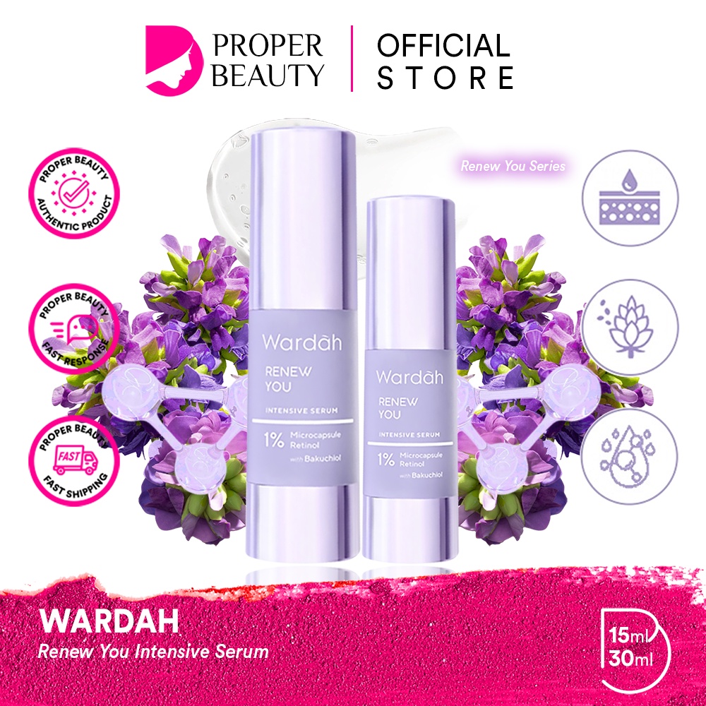 WARDAH Renew You Intensive Serum Indonesia / Serum Wajah 15ml 30ml / 1% Microcapsule Retinol With Bakuchiol / Disgulse Wrinkless Fine Lines &amp; Maintain Elasticity For Youthful Skin Looks / Skincare Face Care / Menyegarkan Muka / Re New Series / Anti Aging