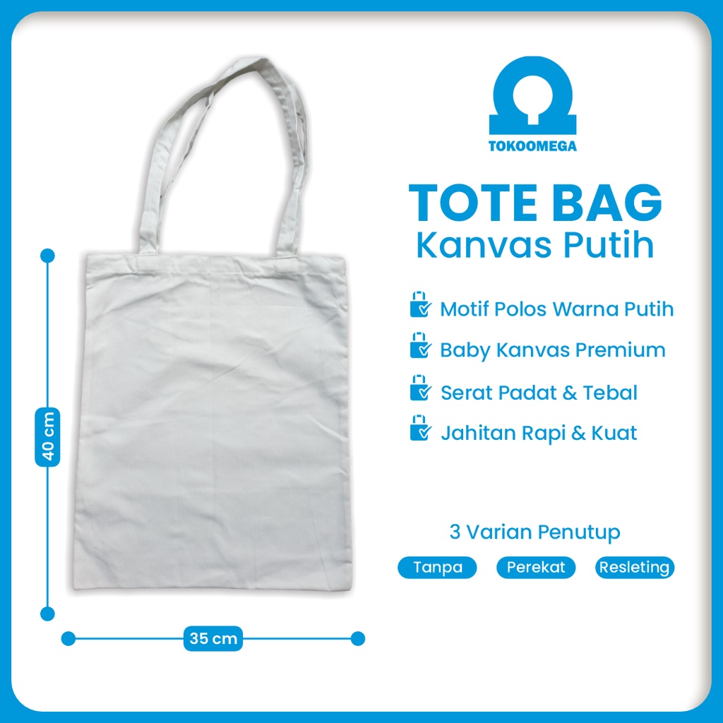 Totebag Polos Kanvas Putih Ukuran 35 x 40 Cm Tas Tote Godie Goodie Bag Goodiebag Jinjing Tenteng Resleting Untuk Sekolah Kuliah Pria Wanita