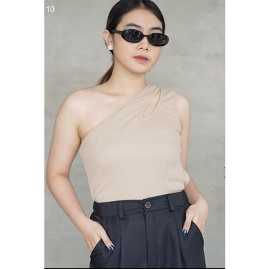 Moon Top Sleeveless Tank Top One Shoulder Fashion Atasan Wanita