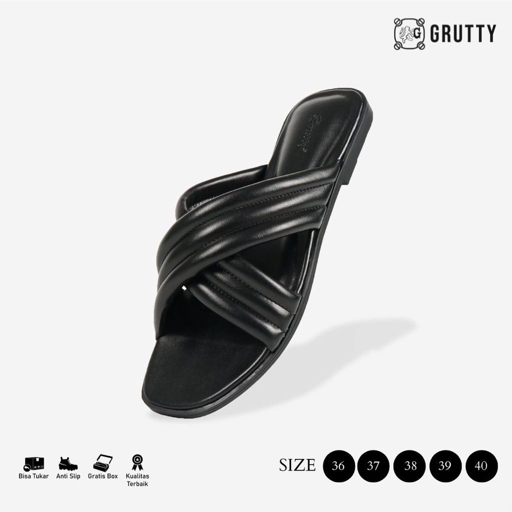 Grutty Sandal Wanita Flat Silang Sendal Teplek Super Comfy Warna Hitam