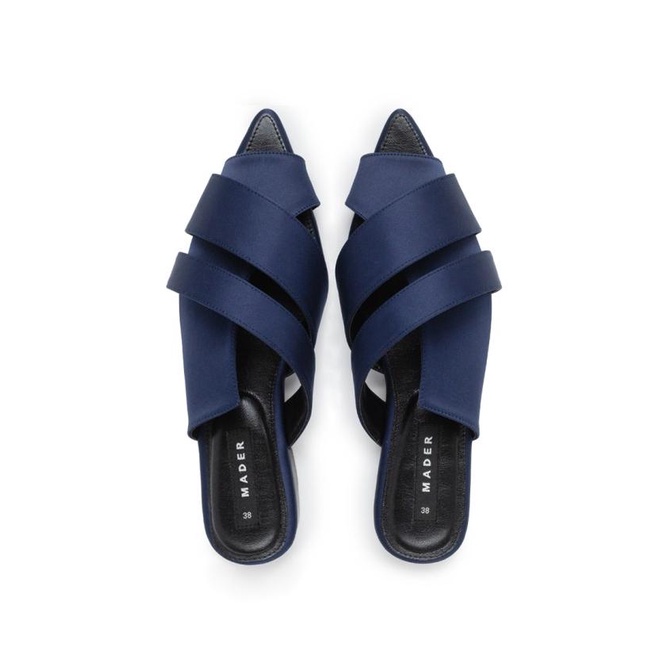 Mader - Open Toe Mules Satin - Navy