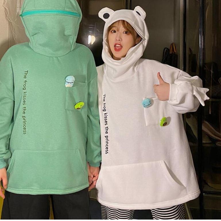 ☆ M-5XL Frog Zipper Hoodie Sweater Kebesaran Hoodie Kodok Resleting ➹