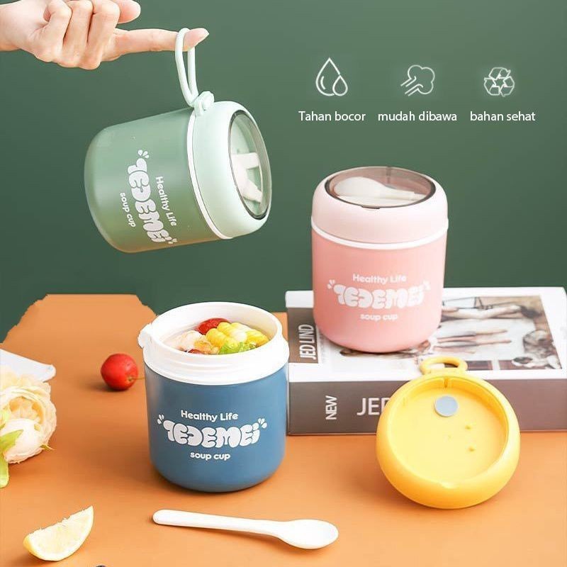 Thermos Soup Tahan Panas Tempat Makan Sup Sendok Plastik TEDEMEI Soup Cup 510ml 6772 Anti Tumpah