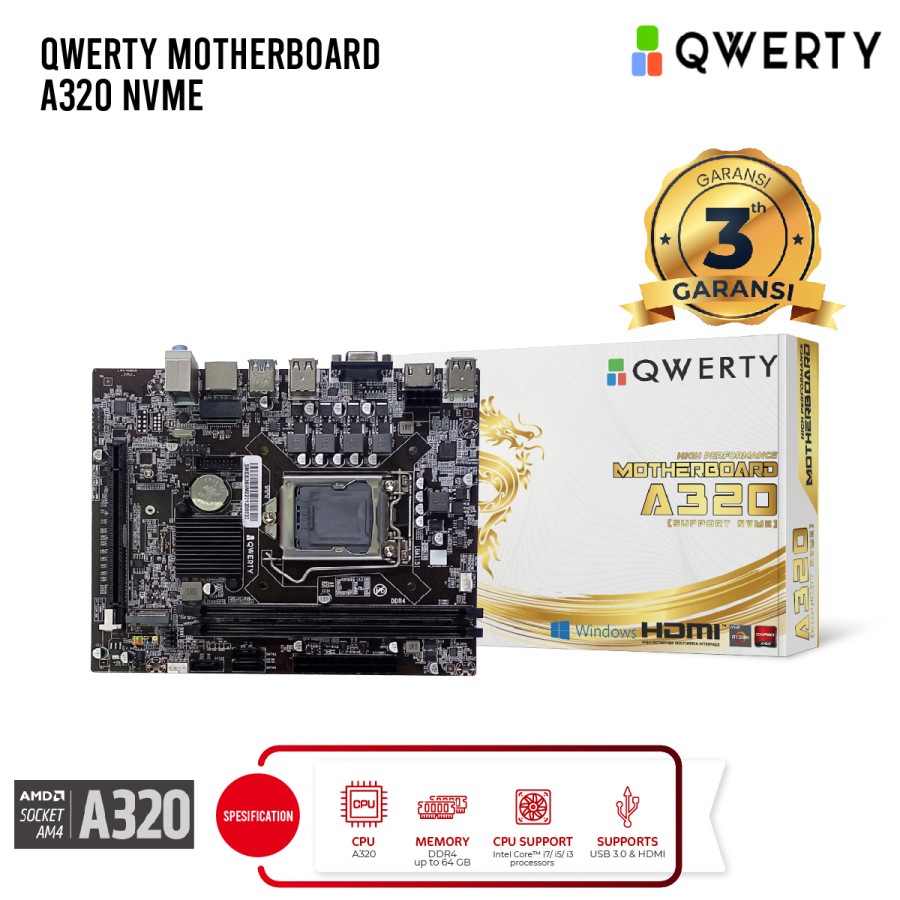 QWERTY MOTHERBOARD A320 - NVME DDR4 SOCKET AM4