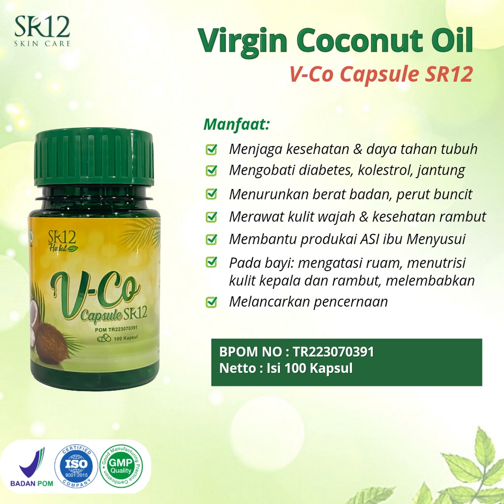 V-Co Capsule SR12 Isi 100 VCO Oil Untuk Kesehatan dan Kecantikan Aman Dikonsumsi BPOM