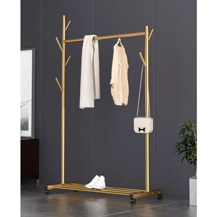 hanger Rak Baju Besi Gantungan Serbaguna Stand Hanger Single roda GOLD DGYJ3(B8H3) bisa cod hanger b