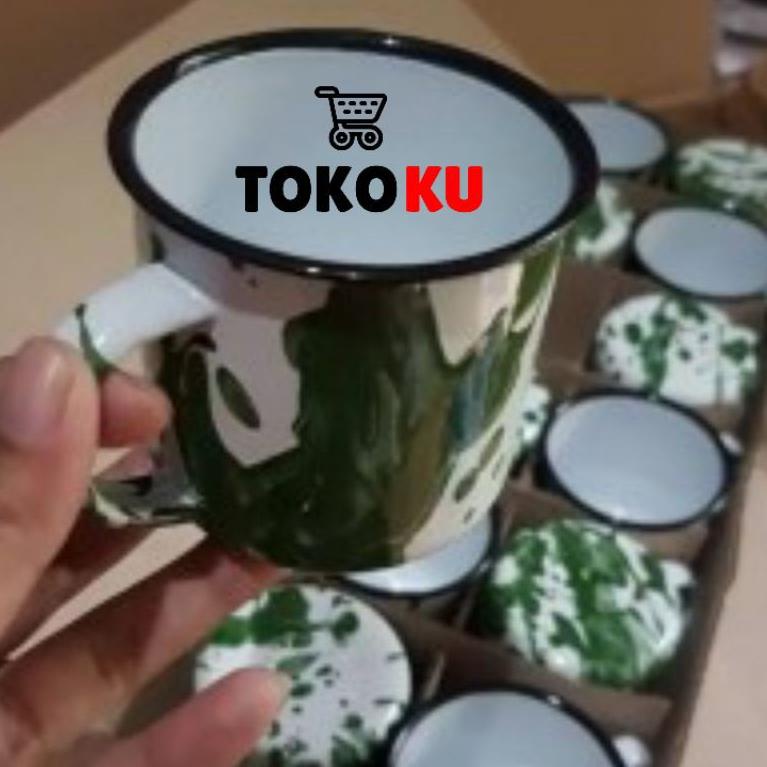 HARGA TERMURAAH CANGKIR ENAMEL LURIK 7 CM/CANGKIR SENG KALENG JADUL/BLIRIK BLURIK/GELAS SOUVERNIR *L