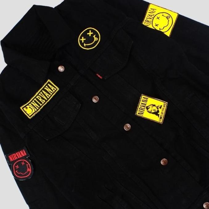 Jaket Jeans Bordir Emblem - BLACK NIRVANA