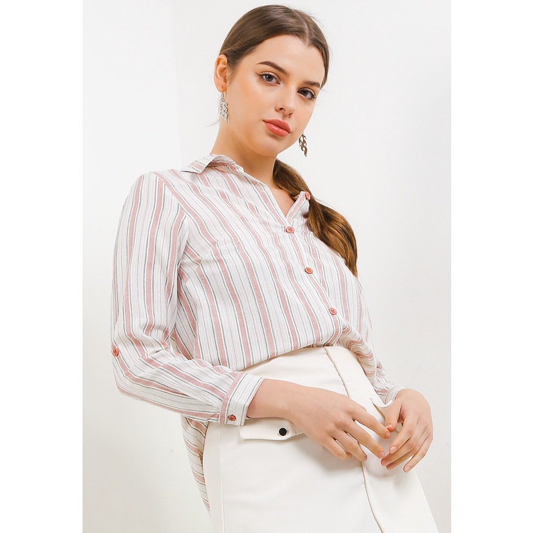 Kemeja Wanita Exit Original Salur Cewek Chic Katun Koralia Blouse Perempuan