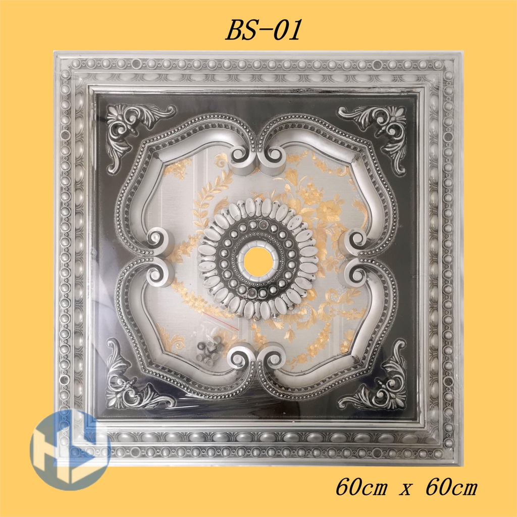 Ornamen lampu/Ornamen Hias/Ornamen Plafon/Ornamen PVC lampu hias Kotak 60cm Warna Black Silver