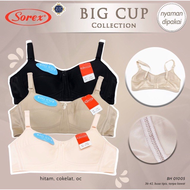 Sorex Bra Wanita - BH 01005 Busa Tipis Cup Besar Tanpa Kawat Kait 2 - BIG CUP Collection