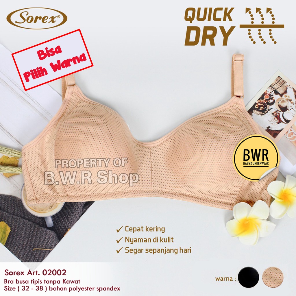 BH Sorex 02002 Quick Dry / Bra Berpori Busa Tipis Tanpa Kawat Cup B Adem Kait 2 | Bwr