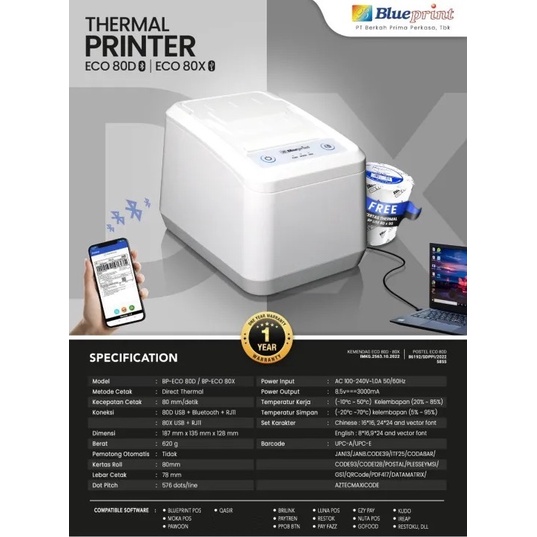 Blueprint ECO 80X Printer Kasir Thermal 80 mm Struk Nota Antrian Ticket Karcis Parkir PPOB