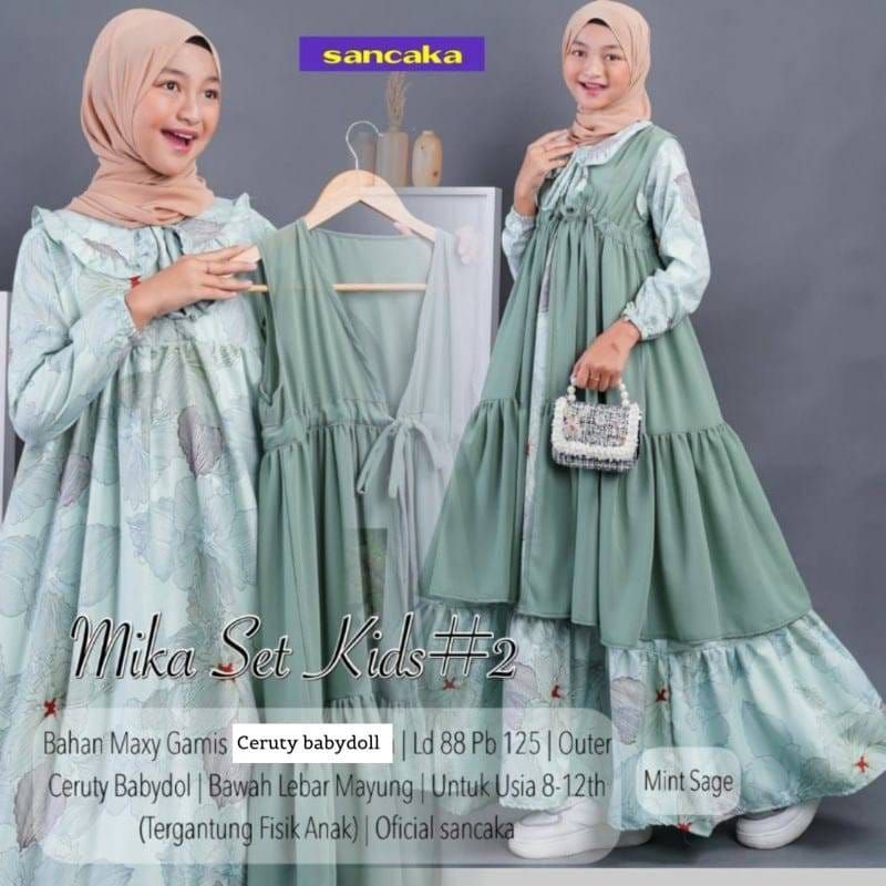 Gamis Setelan Stelan Set Pakaian Baju Fashion Gaun Long Dres Dress Drees Mika Set Kids 2 Pesta Mewah