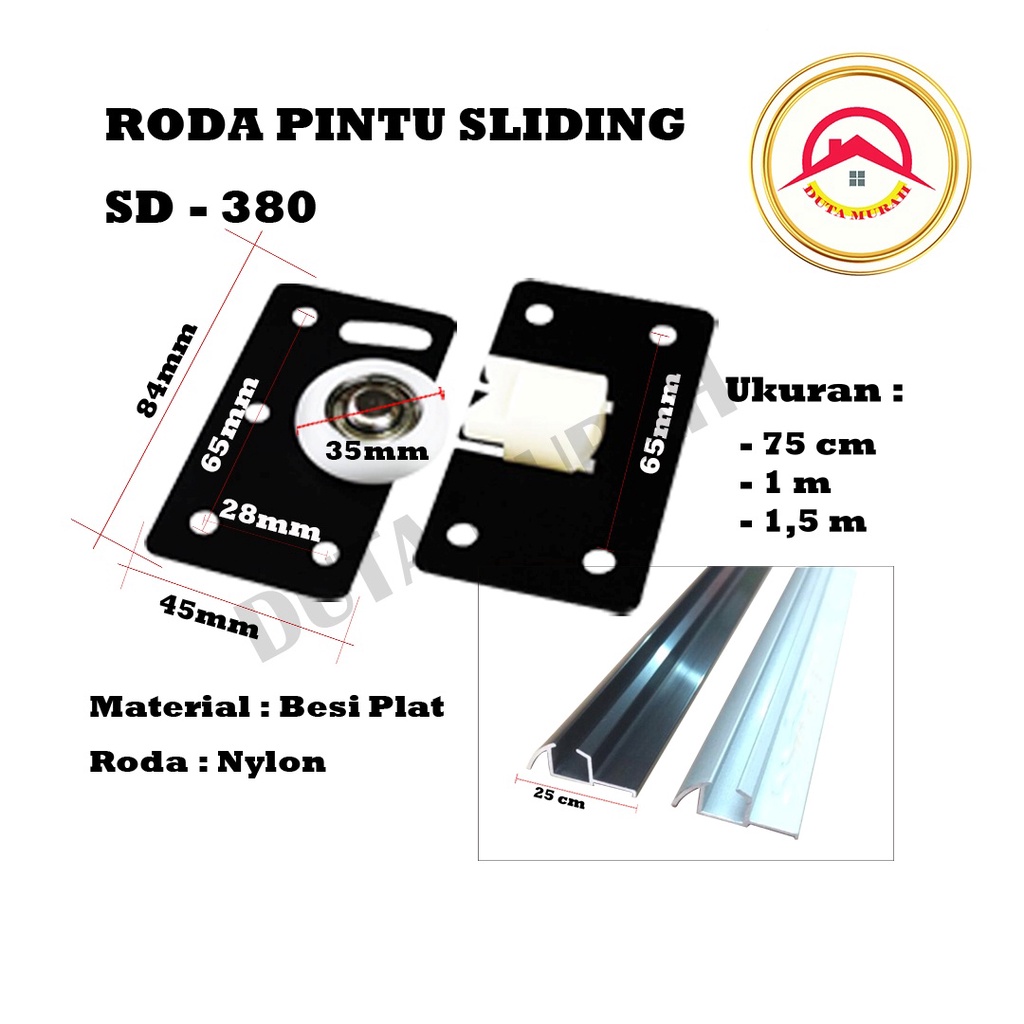 Roda Lemari Geser SD 380 + Rel Timbul SD 380 Pintu Lemari Geser Sliding