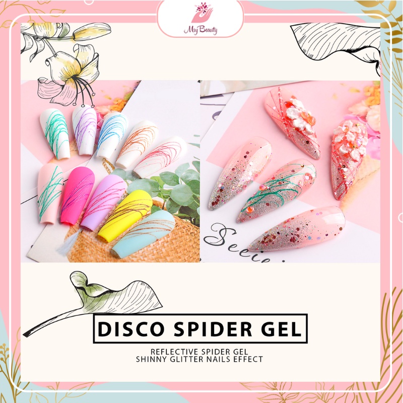 MSY SPIDER GEL POLISH GLITTER DISCO/ KUTEK GEL PAINTING JARING GARIS/ NAILART GLITER NAIL ART