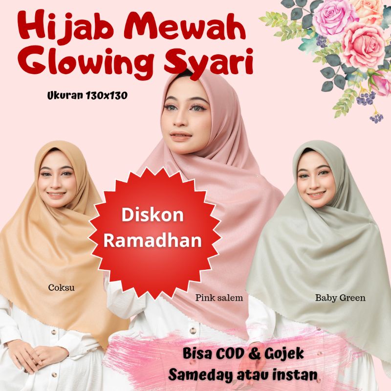 [ BISA COD ] JILBAB SEGIEMPAT SYARI HIJAB VOAL GLOWING MEWAH UKURAN 130X130 LUXURY NUR SINAR AZARA BELLA SINAR UMAMA KERUDUNG AKAD JUMBO SERAGAMAN PESTA WISUDA