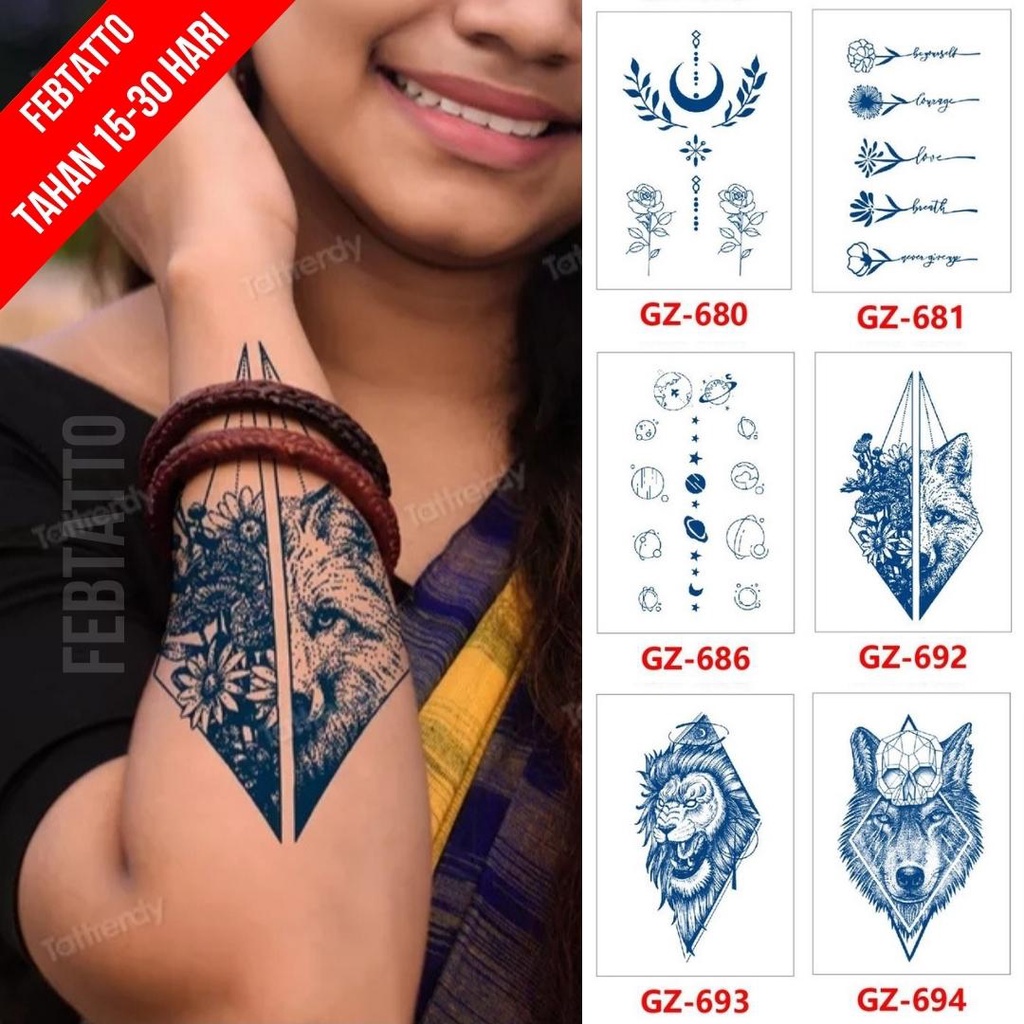Tato Temporer Ukuran 18cm x 11cm Motif GZ 692 Bunga Srigala Tato Lengan Tato Dada Tato Tangan Tato K