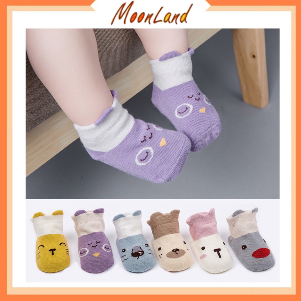 MoonLand Kaos Kaki Bayi Pendek Karakter Kaos Kaki Anak Perempuan Laki Laki Motif Hewan 2 Warna 3D Lucu Baby Socks Kids Cute BB04