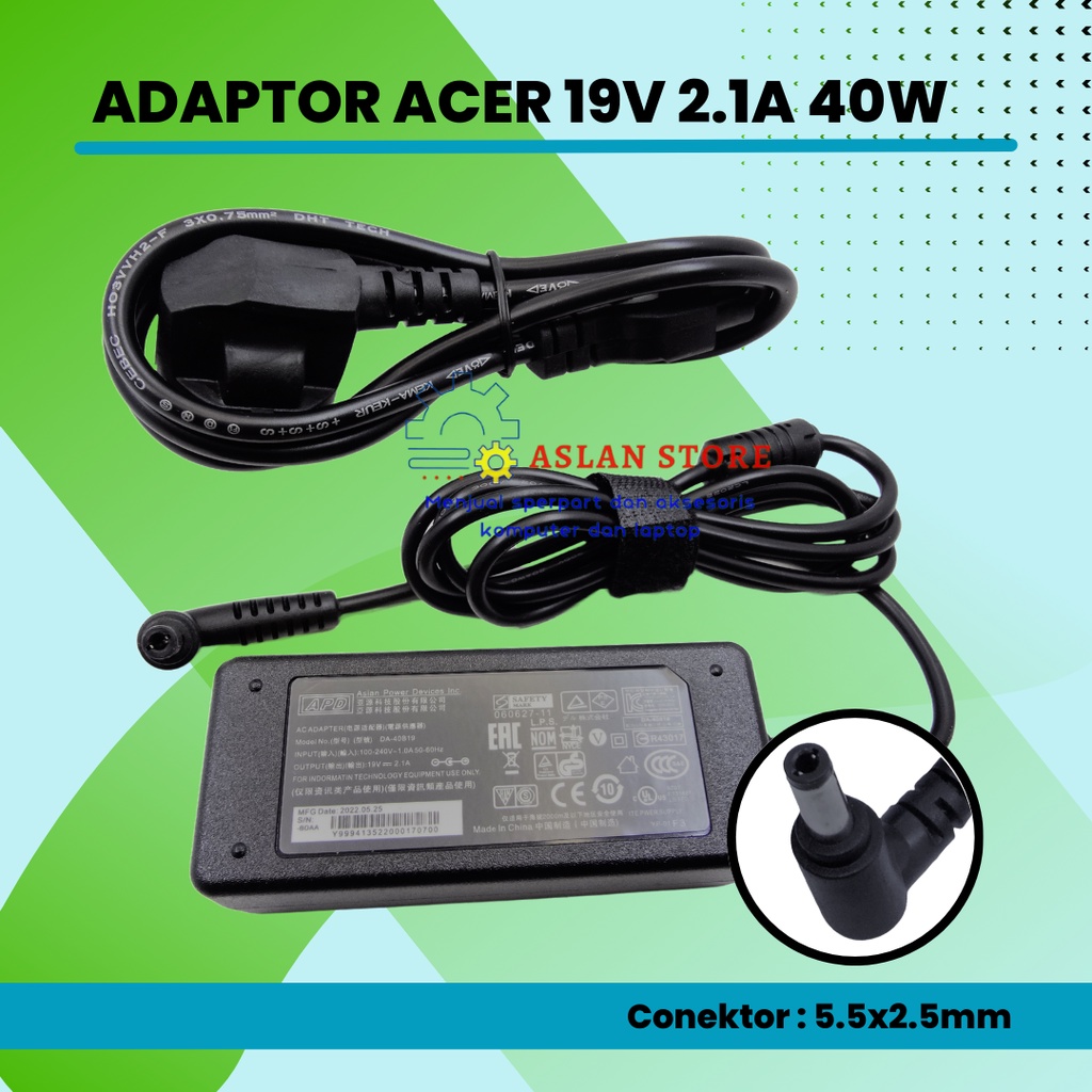 Charger Casan Laptop Acer 19V 2.1A 40W 5.5x2.5mm Adaptor AC EW2440L VW2245 EW2750 EW277HDR EW2445ZH EW2755ZH CT2200