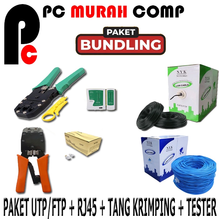 PAKET BUNDLING KABEL LAN FTP/UTP PLUS LAN TESTER PLUS RJ45 PLUS TANG KRIMPING