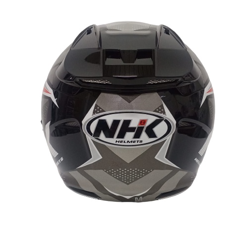 HELM NHK R1 SUBJECT BLACK RED SILVER HALF FACE NHK R1 DOUBLE VISOR