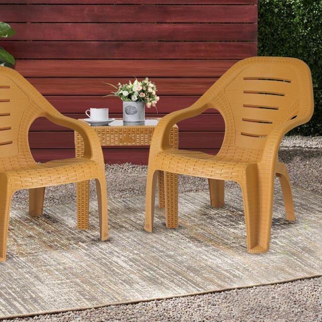 ➬ Kursi Santai Plastik Olymplast 509 Rotan + Meja / Kursi Teras / Kursi Taman bangku santai Taman ←