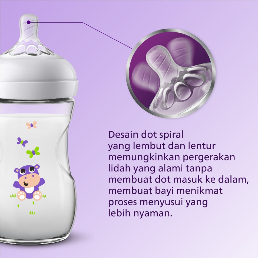 AVENT Natural Bottle Single 260ml 9Oz Hippo SCF627/42 - Botol Bayi