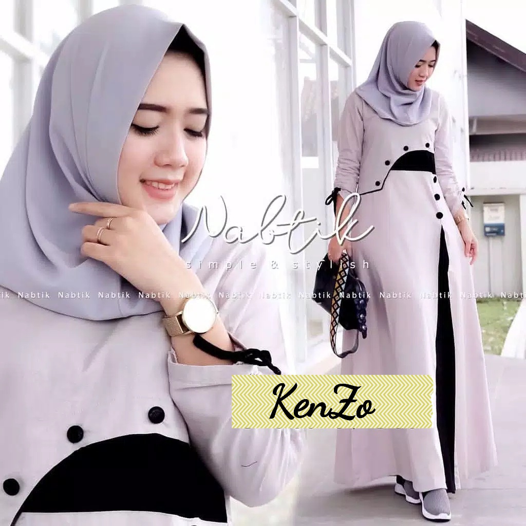 KENSA - GAMIS DRESS BAJU PAKAIAN MUSLIM WANITA MOTIF KANCING TANGAN LENGAN PANJANG PITA KONDANGAN FA