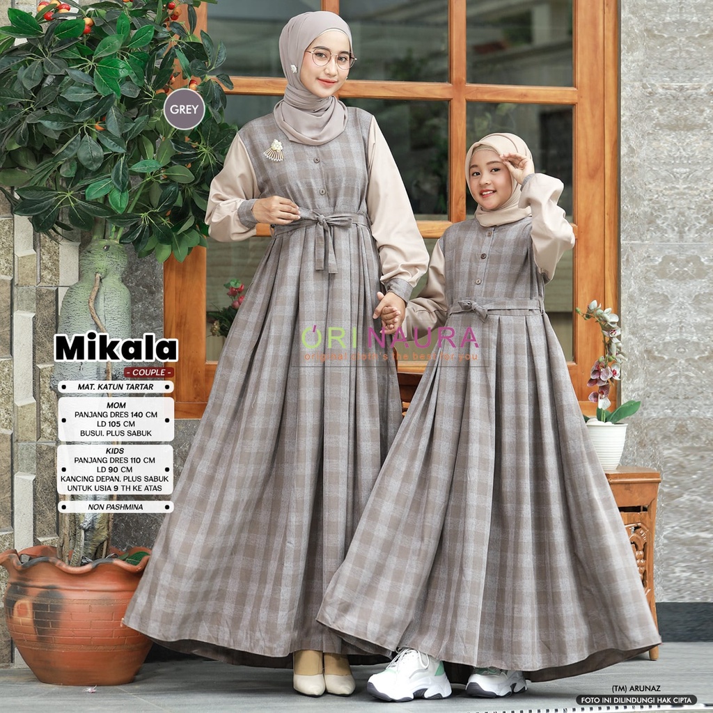 MIKALA COUPLE GAMIS DRESS matt katun tartar plus SABUK by Ori naura + Mukena Couple Ibu dan anak dij