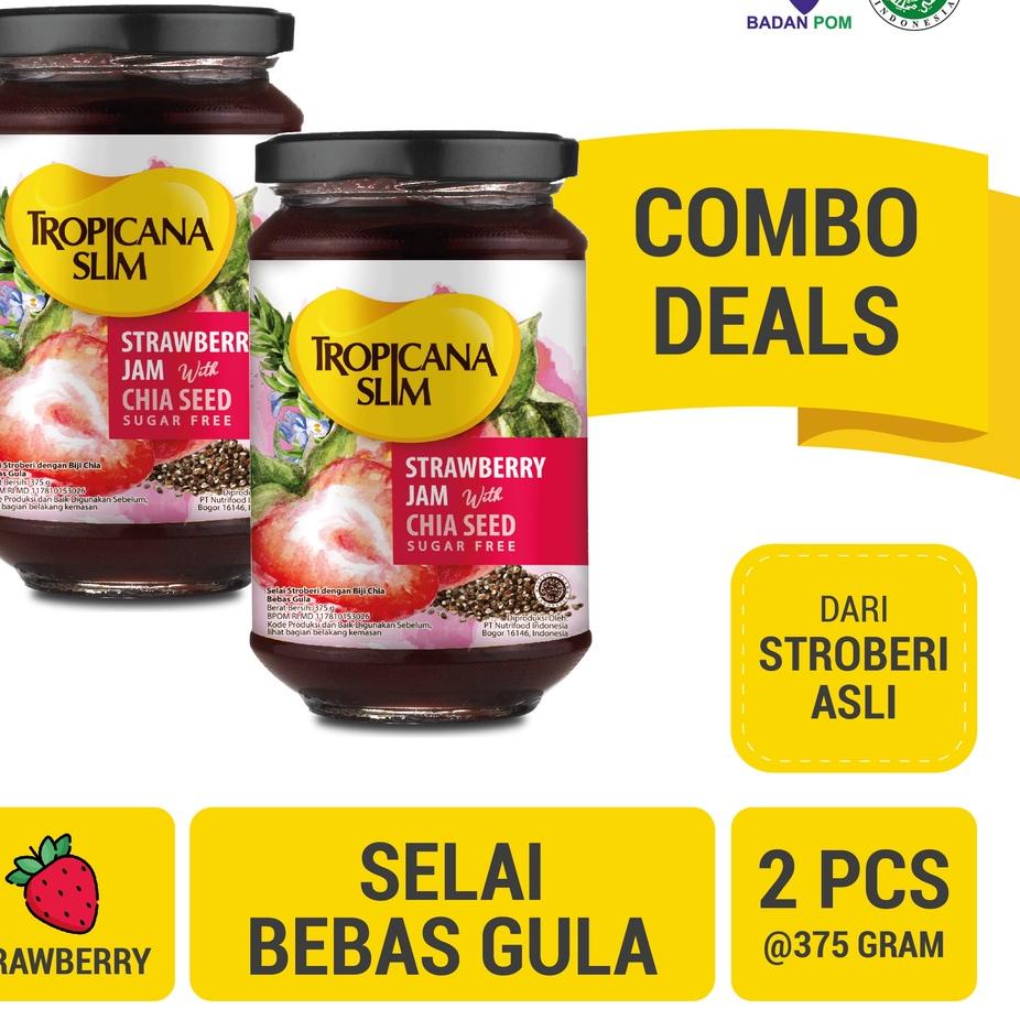 

❇ Twin Pack - Tropicana Slim Strawberry Jam 375 gram - Selai Stroberi Bebas Gula ✈