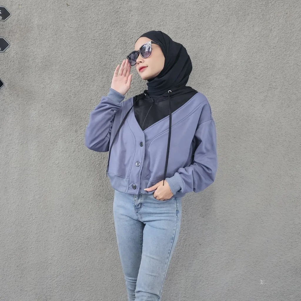 [CYC | COD] REALPICT | Outwear Twotone Zipper Hoodie | Fleece Apl. Kancing Sweater Wanita Trendy Murah