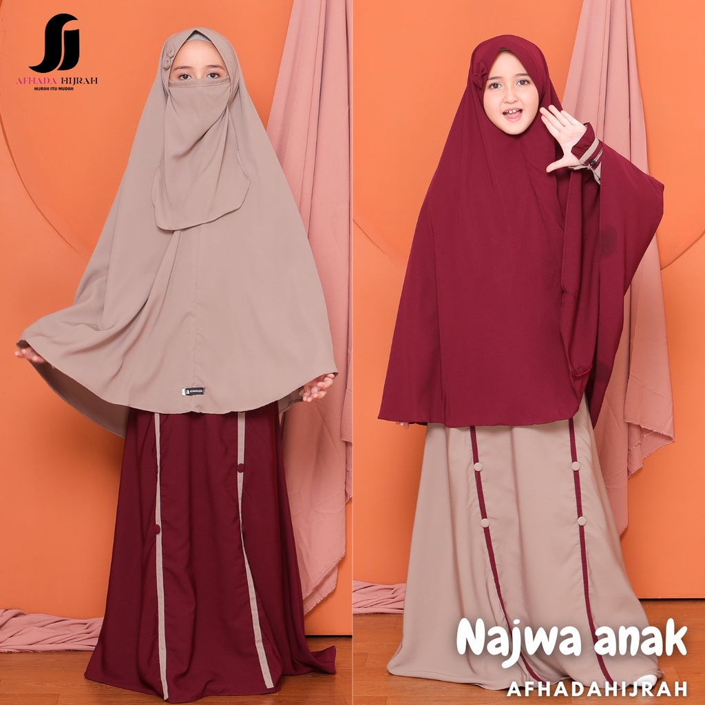 Afhadahijrah - Gamis set cadar ANAK NAJWA mocca maroon & creamy jotol terbaru murah Afhadahijrah