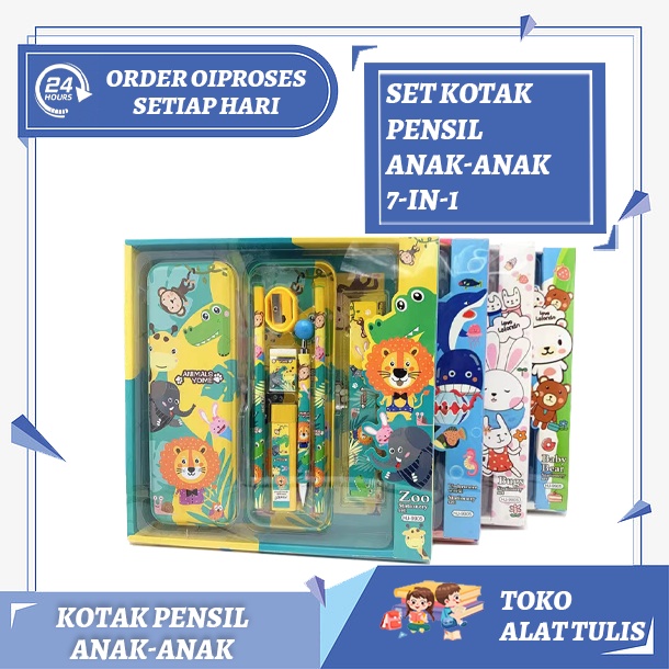 

Cute Stationery Untuk Hadiah Anak / Kotak Pensil Anak Set 7In1/Sekolah / Kotak Pensil / Alat Tulis