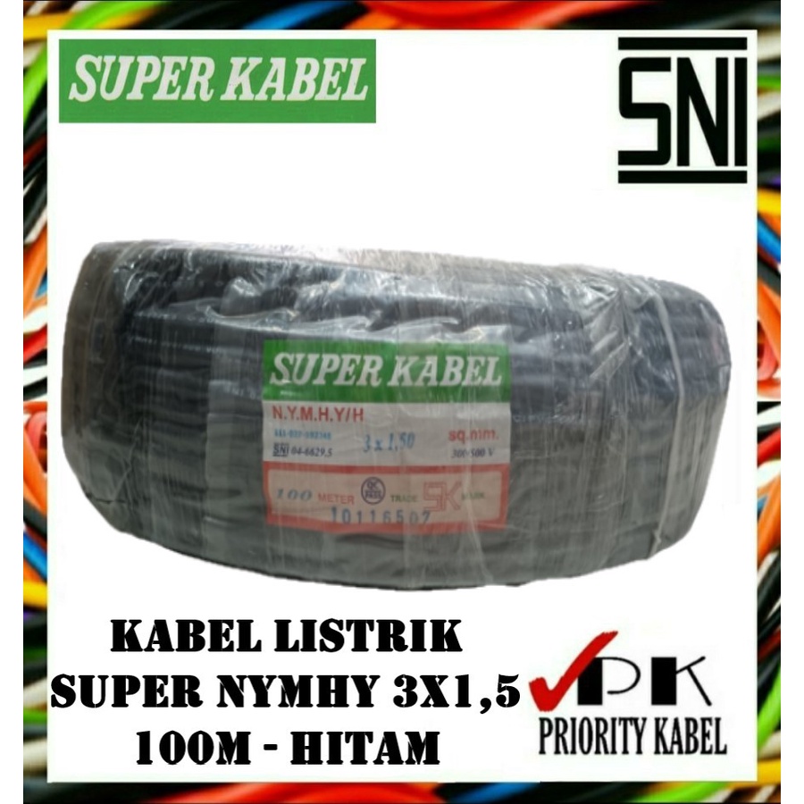 Kabel Listrik Serabut SUPER KABEL NYMHY 3x1.5mm 3x1,5 100 Meter (100M)