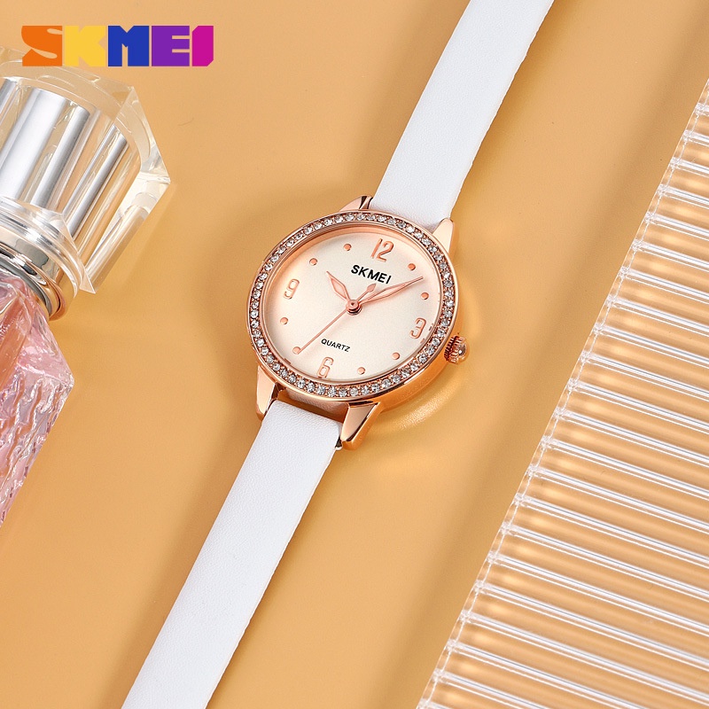 SKMEI 2027 Jam Tangan Wanita Analog Tali Kulit Diamond Case WATCHKITE WKOS