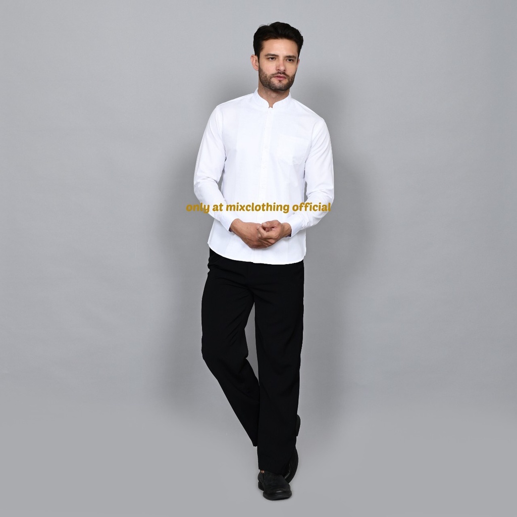 Baju Muslim Pria Slimfit Kemeja Koko Lengan Panjang Hem Kurta Gamis | LBL1660 PUTIH