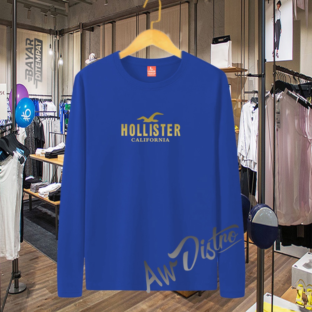 COD Baju Kaos Distro Holloster Text Gold Premium Quality Lengan Panjang Kaos Tulisan Kaos Kata-Kata Kaos Sablon Big Size