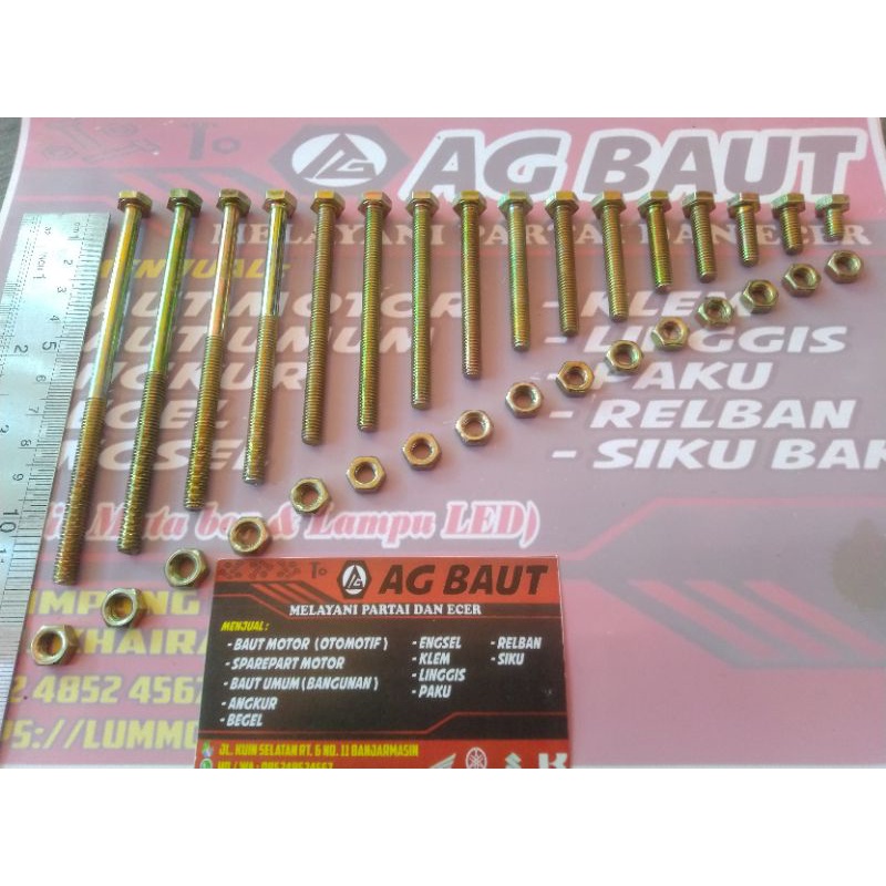 Baut Mur Kuning M6x30 (3 cm) / Baut 10 Kuning / BMK / Baut Hex / Baut Kunci 10