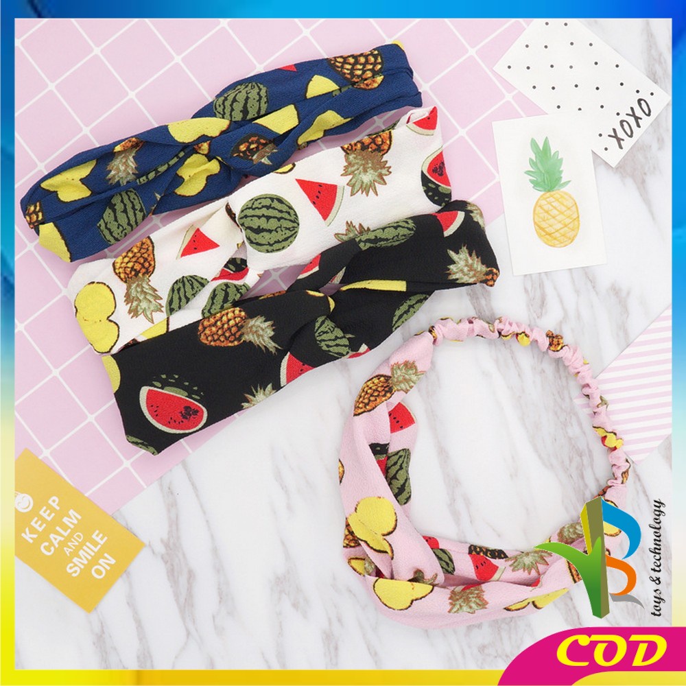 RB- C64 Bando Wanita Korea Model Turban Karet Bahan Kain Motif Buah / Bandana Simpul Kekinian Korean Style Fashion Impor