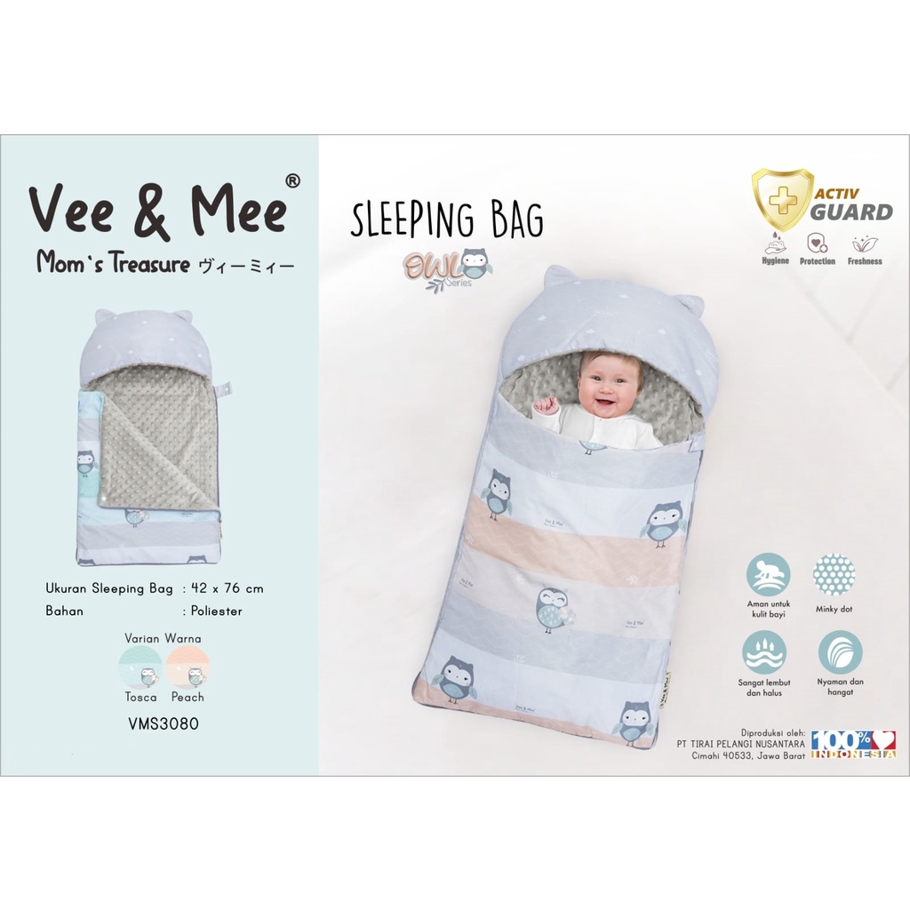 Vee &amp; Mee Sleeping Bag Minky Kantong Tidur Bayi Lembut &amp; Hangat Anti Bakteri Owl Series - VMS 3080