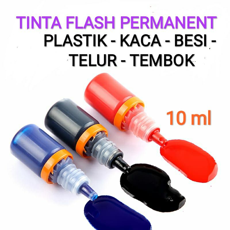 

TINTA STEMPEL FLASH dan KARET RUNAFLEK / TRODAT PERMANENT 10ml: Plastik - Besi Dll