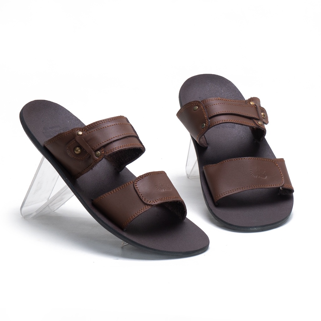 Sandal Pria Casual Sendal Double Strap Kulit Asli SDL602