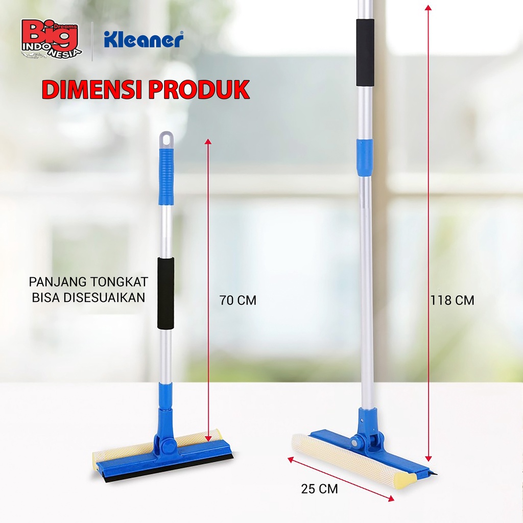 Alat Pembersih Kaca Teleskopik 2 in 1 Wiper Pembersih Jendela Tongkat Panjang Sponge Serbaguna Kleaner GSB005
