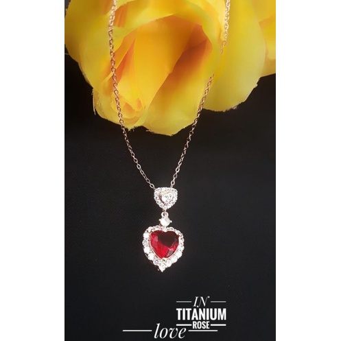 Kalung Titanium Love Permata Merah Delima 803a2