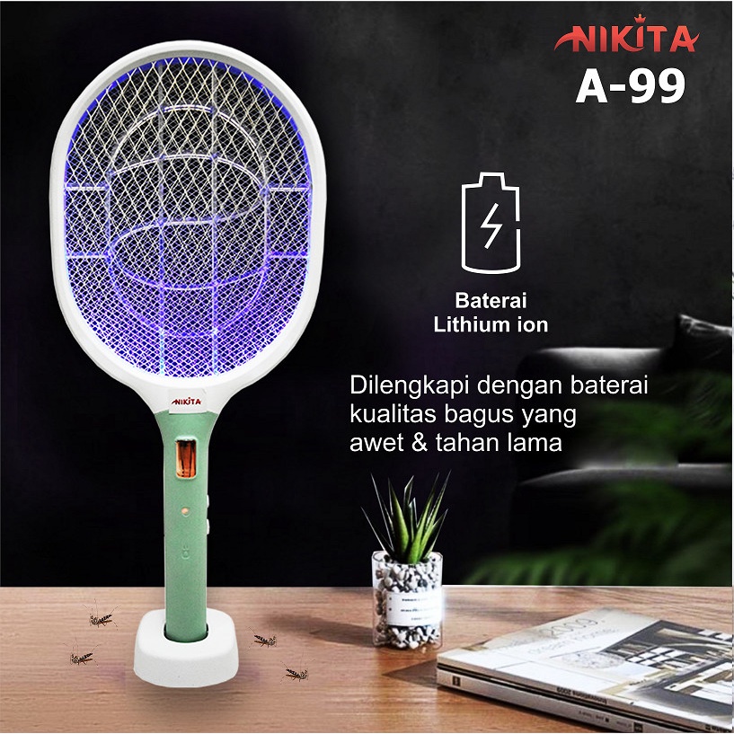 NIKITA RAKET NYAMUK A-99 2 in 1 - Multifungsi Standing Swatter Rechargeable