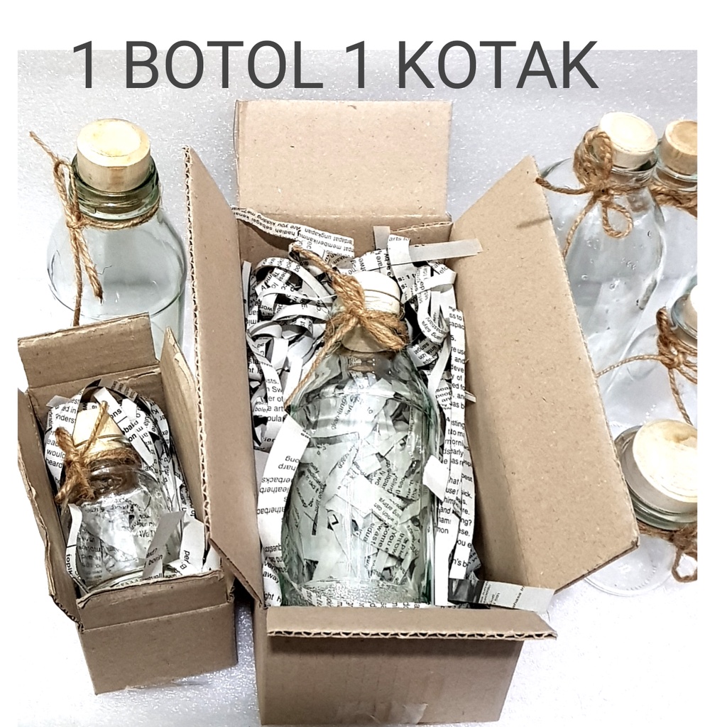 Botol  Souvenir Kaca Dekorasi /. wise bottle /sumbat cork botol decor souvenir (TERMASUK KOTAK + PAPERBAG )